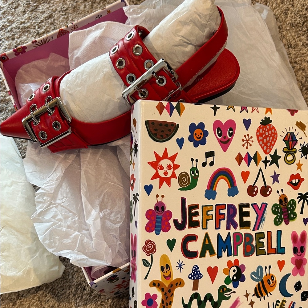 Jeffrey Campbell Red Studded Buckle Shoes